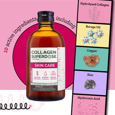 GOLD COLLAGEN Superdose Skin Care- Collagen Nutritional Supplements for Women & Men with Vitamin C Biotin Hyaluronic Acid Zinc Anti-Ageing Liquid for Hydrated Skin Hair Growth Strong Nails 300ml