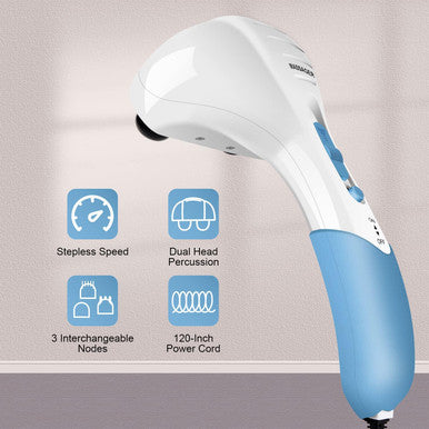 Cotsoco Handheld Neck Back Massager - Double Head Electric Full Body Massager - Deep Tissue Percussion Massage Hammer For Muscles, Arm, Neck, Shoulder, Back, Leg, Foot (Blue)