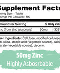 Yuve Natural Vegan Zinc Supplements 50Mg, Immune Support, Fast Relief From Colds And Flu, Acne Free Skin, Healthy Hormone Levels, Non-Gmo, Gluten & Sugar Free - 100 Vegetarian Tablets