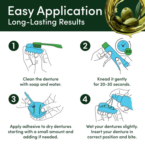 Denttach Green Denture Adhesive Petroleum Free Olive Oil Based Denture Cream For Full And Partial Dentures All Day Secure Hold Premium Denture Glue Zinc Free 2.4 Ounce