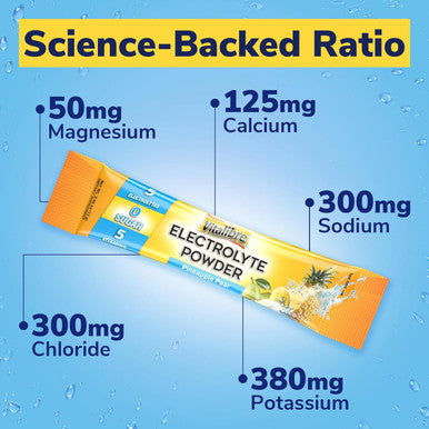 Vitalibre Electrolytes Powder Packets Magnesium, Potassium, Sodium, Vitamin C For Rapid Hydration Zero Sugar & Keto 16 Stick Packs Pineapple Pear Flavor