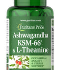 Puritans Pride Ashwangan KSM66 & L-Theanine Helps Relieve occassional and Anxiety 60 Count White