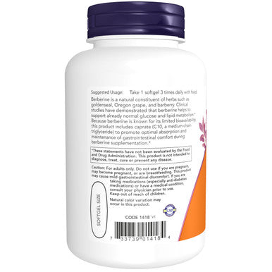 NOW Supplements Berberine Glucose Support Combined with MCT Oil for Optimal Berberine Absorption 90 Softgels