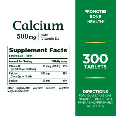 Nature's Bounty Calcium Plus 500 Mg Vitamin D3 Immune Support & Bone Health 300 Tablets