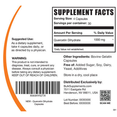 Bulksupplements.Com Quercetin Dihydrate Capsule - Quercetin Supplements, Quercetin 1000Mg, Quercetin Capsules - Antioxidants Supplement, 4 Capsules Per Serving, 120 Capsules
