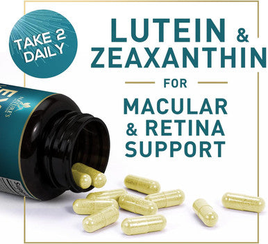 Eye Vitamins & Mineral Supplement, Contains Lutein, Zeaxanthin, Bilberry & Zinc, Supports Eye Strain, Vision Macular Health & Dry Eyes For Adults With Vitamin C & E, Lycopene - 60 Capsules
