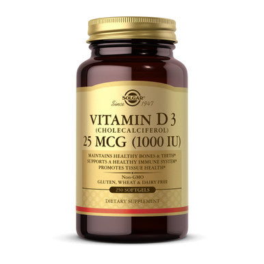 Solgar Vitamin D3 (Cholecalciferol) 25 mCG (1000 IU) Softgels - 250 Count