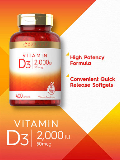Carlyle Vitamin D3 2000 Iu Softgels | 400 Count | Non-Gmo, Gluten Free Formula | 50 Mcg | Vitamin D Supplement