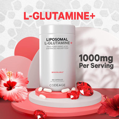 Codeage Liposomal L-Glutamine Capsule Supplement - 1000 mg L-Glutamine per Serving - 3-Month Supply - Liposomal Delivery Vegan Glutamine Pills Non-GMO Gluten- Amino Acid - 180 Capsules