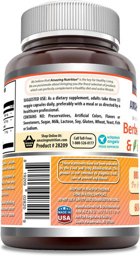 Amazing Nutrition Formulas Berberine Turmeric & Bioperine 800mg Per Serving 60 Veggie Capsules Supplement | Non GMO | Gluten | Made in USA | Ideal for Vegetarians