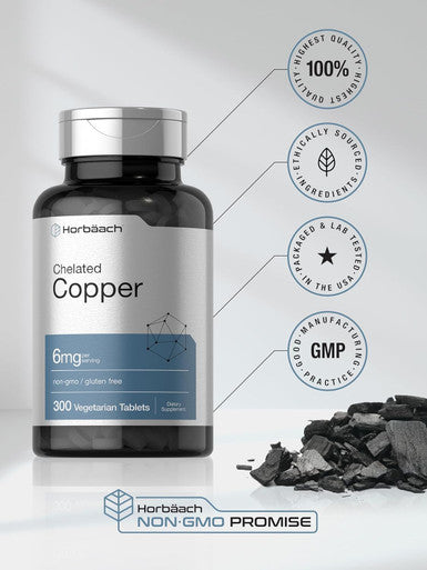 HorbAach Chelated Copper Supplement 6Mg 300 Tablets Essential Trace Mineral Vegetarian, Non-Gmo, Gluten Free