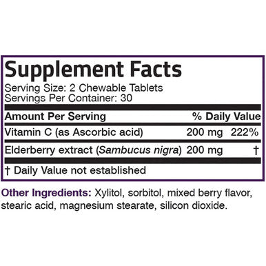 BRONSON Elderberry Chewables with Vitamin C - Berry - 60 Vegetarian Tablets- Adults and Kids Immune Support