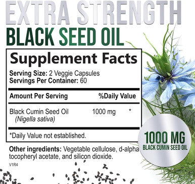Nature'S Nutrition Premium Black Seed Oil Capsules Extra Strength 1000mg - Cold Pressed Nigella Sativa Blackseed Oil Pure Black Cumin Seed Oil & Antioxidant for Skin & Immune Support - Non-GMO & Vegan - 120 Count