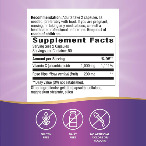 NatureS Way Vitamin C500 With Rose Hips 1000 Mg Per Serving 100 Capsules