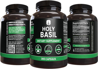 PURE ORIGINAL INGREDIENTS Holy Basil (365 Capsules) No Magnesium Or Rice Fillers, Always Pure, Lab Verified