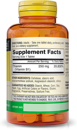 Mason Natural, Vitamin B-1 Thiamine Tablets, 250 Mg, 100-Count Bottle, Dietary Supplement Supports Energy Production and Healthy Metabolism, Helps Break Down Fats and Protein
