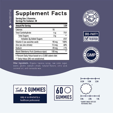 Elderberry Gummies (60 Count) - Black Sambucus Elderberry Gummies for Immune System Support - With Zinc, Vitamin C Added - Raspberry Flavored - Vegetarian, Gluten-Free