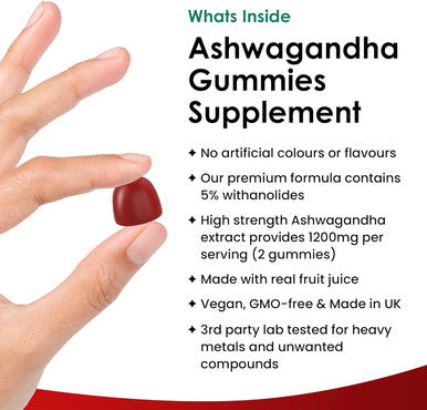 Ashwagandha Gummies 1200Mg 3 Months Supply High Strength 5% Withanolides - Real Fruit Juice, No Artificial Colours Or Flavours Pure Ashwagandha Root Extract, Gluten , Uk Made By Leaf