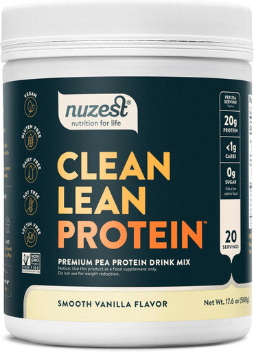 Nuzest Pea Protein Powder Clean Lean Protein Premium Vegan Plant Based Dairy Gluten GMO Naturally Sweetened Protein Shake Smooth Vanilla 20 Servings 1.1 lb