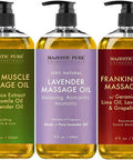 Majestic Pure Sore Muscle Massage Oil, Lavender Massage Oil & Frankincense Massage Oil Bundle 8 fl oz Each