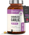 Vitabright Odourless Garlic Capsules High Strength 30000mg 180 Garlic Oil Capsules (Daily Dose 2 Garlic Tablets for Adults) VitaBright Garlic Supplement High Allicin Pearls - Odorless Garlic Capsules