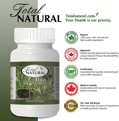Saw Palmetto Supplement 1000mg 90s [1 bottle] by Total Natural, Prostate Health, Prostate Support Supplement Formula Reduces Frequent Urination and Prevent Hair Loss
