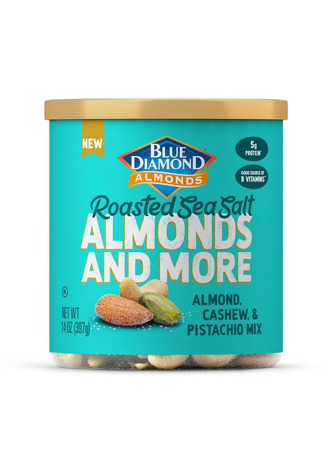 Blue Diamond Almonds Mixed Nuts Roasted Sea Salt Deluxe Snack Nuts Almonds Pistachios and Cashews 14oz. Can (Pack of 1)