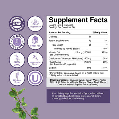 Natures Craft High Absorption Calcium Gummies with Vitamin D3 - Tricalcium Phosphate 758mg Calcium Gummies for Adults - Chewable Calcium & Vit D Supplement for Bone Health & Immune Support - Gelatin- (2 Pack)