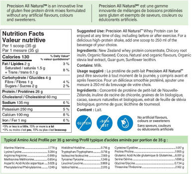 Precision All Natural Whey Protein Powder - Chocolate Velvet Protein Flavour, 850 g | Hormone-free and gluten-fee