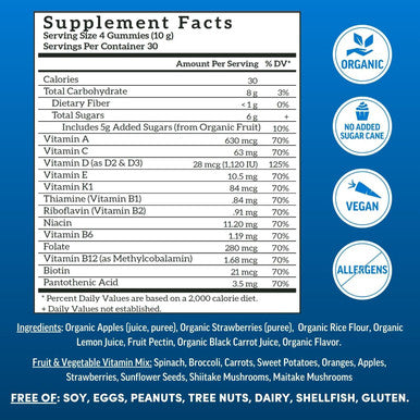 Llama Naturals Multivitamin for Men Vegan Organic Gummies with Vitamin D C and K Men's Real Fruit Gummy Vitamins Chewable Multivitamin Supplement No Added Sugar Cane Strawberry 120 Ct