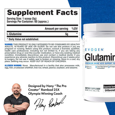 Evogen Glutamine - Premium Recovery Amino Acid | Supports Muscle Recovery | L-Glutamine | Unflavored | 60 Servings