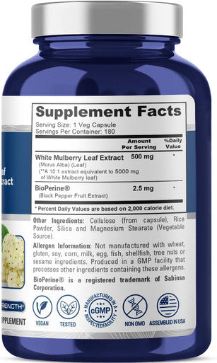 Nusapure White Mulberry Leaf Extract 5000Mg 180 Veggie Caps (Vegetarian Bioperine)