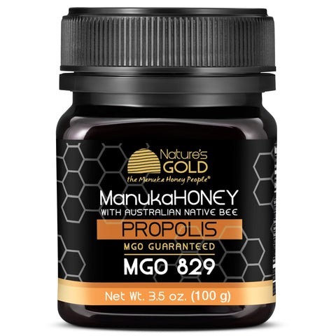 NatureÃ¢â‚¬â„¢s Gold Raw Manuka Honey with Australian Native Bee Propolis, MGO 829+ | 8.8oz (250g), 100% Pure Genuine Traceable Hive to Home