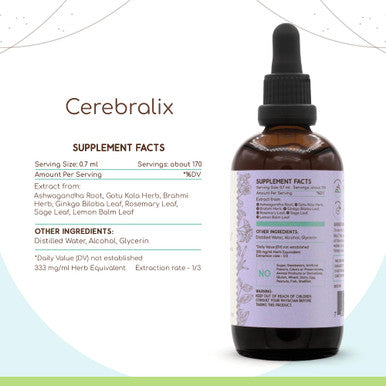 Cerebralix A120 Alcohol Extract Tincture: Gotu Kola Herb,Ginkgo Biloba Leaf, Rosemary Leaf, Sage Leaf, Brahmi Herb, Ashwagandha