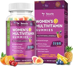 Sugar Multivitamin Gummies for Women 14+ w/Iron Inositol Folate Biotin Womens Daily Multivitamin Gummy w/Vitamin A C B D3 K2 for Hair Skin Energy Immune Mixed Flavors