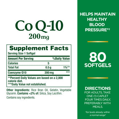 Nature's Bounty Coq10 Dietary Supplement Supports Heart Health 200Mg 80 Softgels