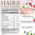 Nature'S Nutrition Sugar Hair Vitamins Gummies with Biotin 5000 mcg Vitamin A B12 C D E Folic Acid Supports Hair Growth Gummy Vegetarian Friendly Supports Strong Beautiful Hair and Nails - 60 Gummies
