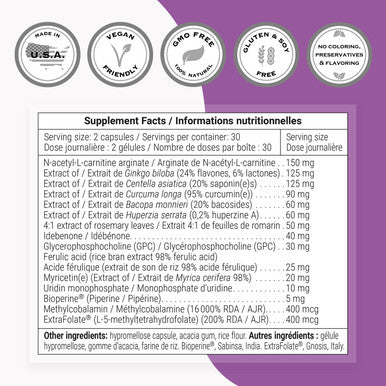 Supersmart Neurex Help Improve Memory Speed of Cognitive Processing Help Prevent Cerebral Aging Brain Supplement Formula NonGMO Gluten Free 60 Vegetarian Capsules