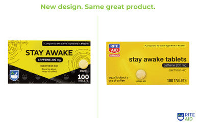 Rite Aid Stay Awake Tablets , 200 mg - 100 Tablets | Pills | Supplement | Pills 200mg | Equal to About a Cup of Coffee | Mental Alertness Aid | Energy Pills