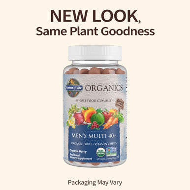 Garden of Life Organics Men 40+ Gummy Vitamins - Berry - Certified Organic Non-Gmo Vegan Kosher Complete Multi - Methyl B12 C & D3 - Gluten Soy & Dairy Free 120 Real Fruit Gummies