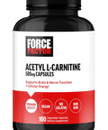 Force Factor Acetyl L-Carnitine Brain Supplement Nerve Support Supplement and Cellular Energy Booster Acetyl L-Carnitine 500mg Premium Quality Vegan Non-GMO 100 Vegetable Capsules