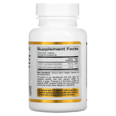 Buffered Vitamin C Capsules, 750 Mg, 60 Veggie Capsules, California Gold Nutrition, 3 Pack