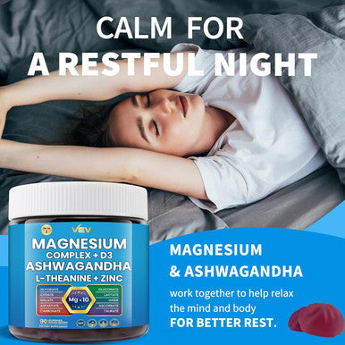 Vev Cortisol Supplement For Women, Magnesium Glycinate Gummies With Ashwagandha, 10 Types Of Magnesium, Vitamin D3, Zinc & L-Theanine, Supports Sleep And Memory & Attention, No Sugar (90 Count)