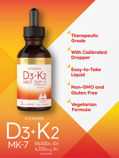 Carlyle Vitamin D3 With K2 Liquid Drops | 2 Fl Oz | Mk-7 Supplement