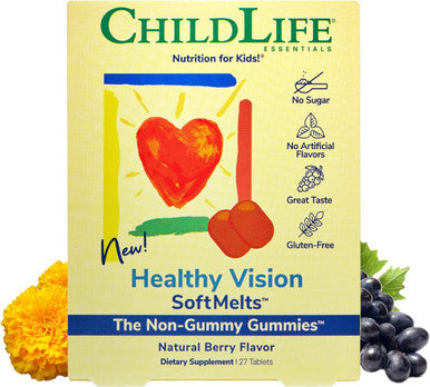 CHILDLIFE ESSENTIALS Healthy Vision SoftMelts - for Infants, Babies, Kids, Toddlers, Children, and Teenagers - Natural Berry Flavor - 27 Tablets