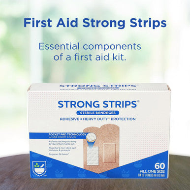 Rite Aid Strong Strips Bandages With Absorbent Non Stick Pad 1" X 3 1/4" - 60 Count | Wound Care And First Aid