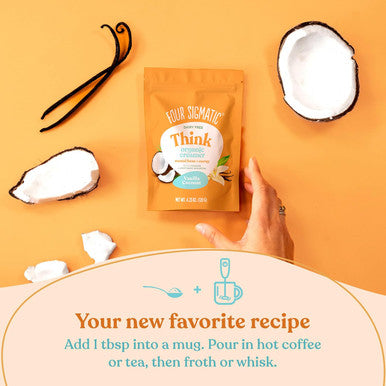 Four Sigmatic Think Vanilla Coconut Coffee Creamer By | Organic Coffee Creamer With Lion S Mane And L-Theanine | Powdered Coconut Creamer | Non Dairy Creamer Powder | 4.23 Oz