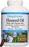Omega Factors by Natural Factors Flaxseed Oil Supports Overall Health with Omega3 6 and 9 Fatty Acids 360 softgels 360 servings