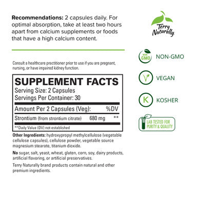 Terry ly Strontium - 60 Capsules, Pack of 2 - Supports Bone Strength & Density - Non-GMO, , Kosher - 60 Total Servings