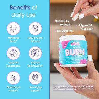 Obvi Multi Collagen Burn Fast Hydrolyzed Collagen Peptides Types I, II, III, V, X Keto and Gluten Free 30 Servings